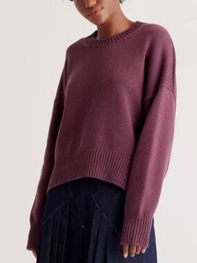 Quince 100% Organic Cotton Boyfriend Crew Sweater in Eggplant